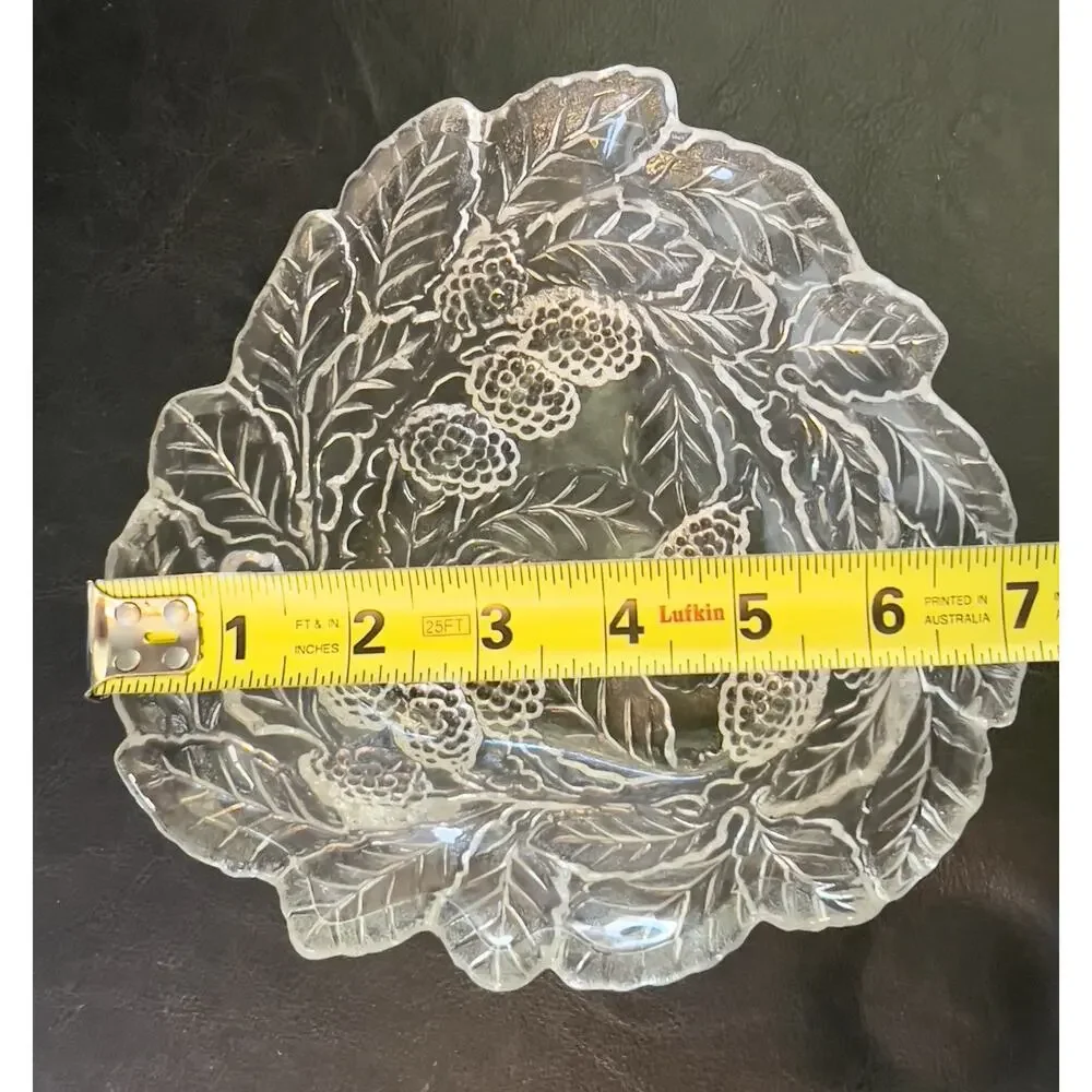 Vintage Indiana Glass Loganberry Clear Glass Berry Bowl Leaf Candy Nut Dish